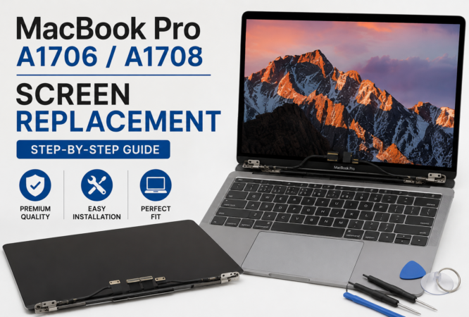 MacBook Pro A1706 and A1708 screen replacement course covering display assembly removal, installation, reassembly and testing.
