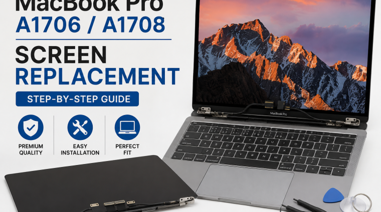 MacBook Pro A1706 and A1708 screen replacement course covering display assembly removal, installation, reassembly and testing.
